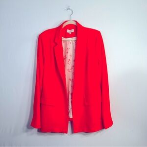 Skies are Blue Neon Orange 80’s Y2K Structured Pockets Floral Lined Blazer Sz L